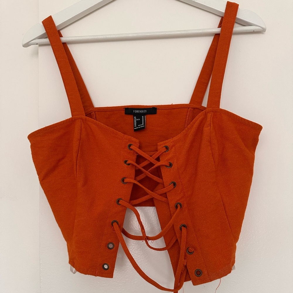 Forever 21 Rust Lace-Up Crop Top